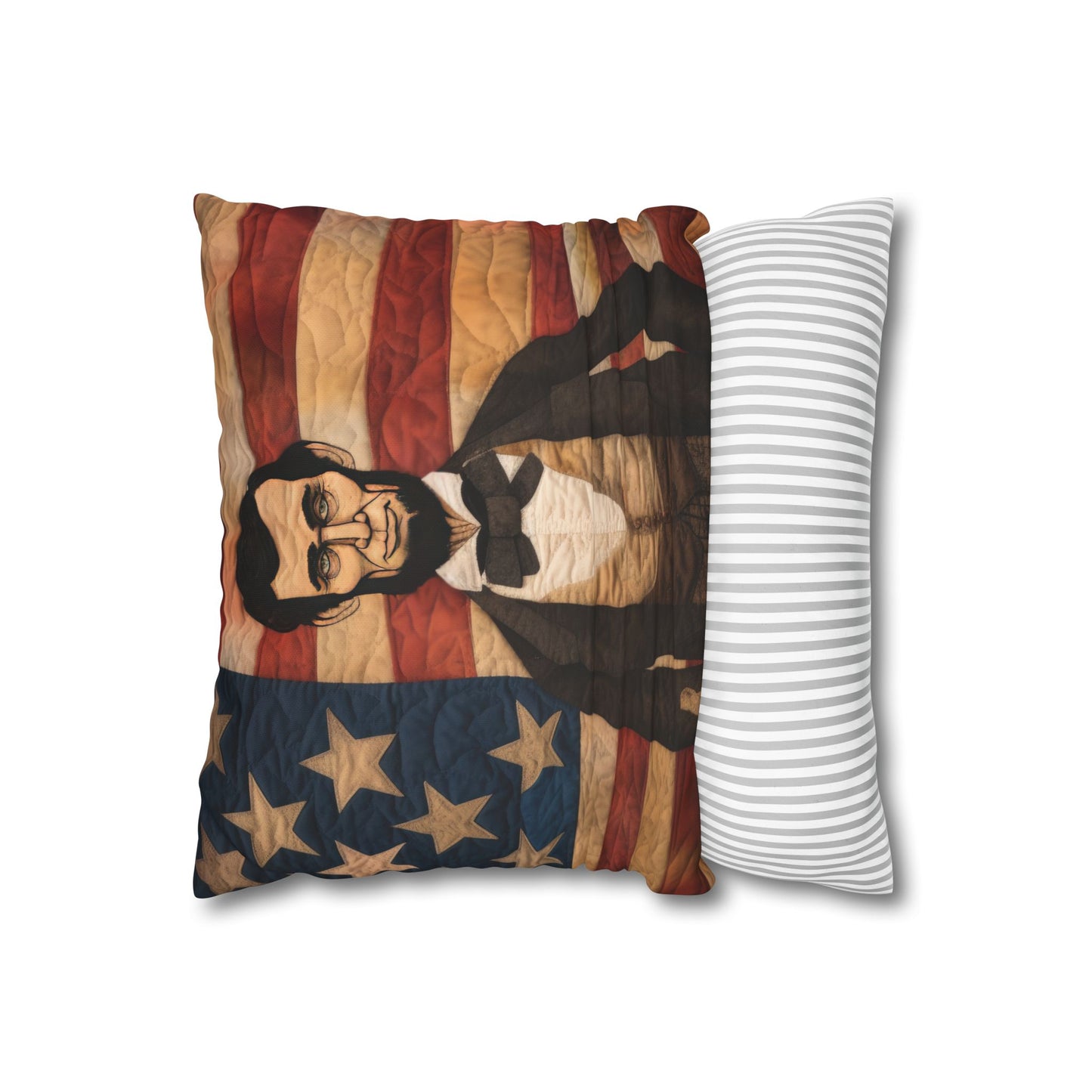 Faux Quilted Abe Lincoln Square Poly Canvas Pillowcase