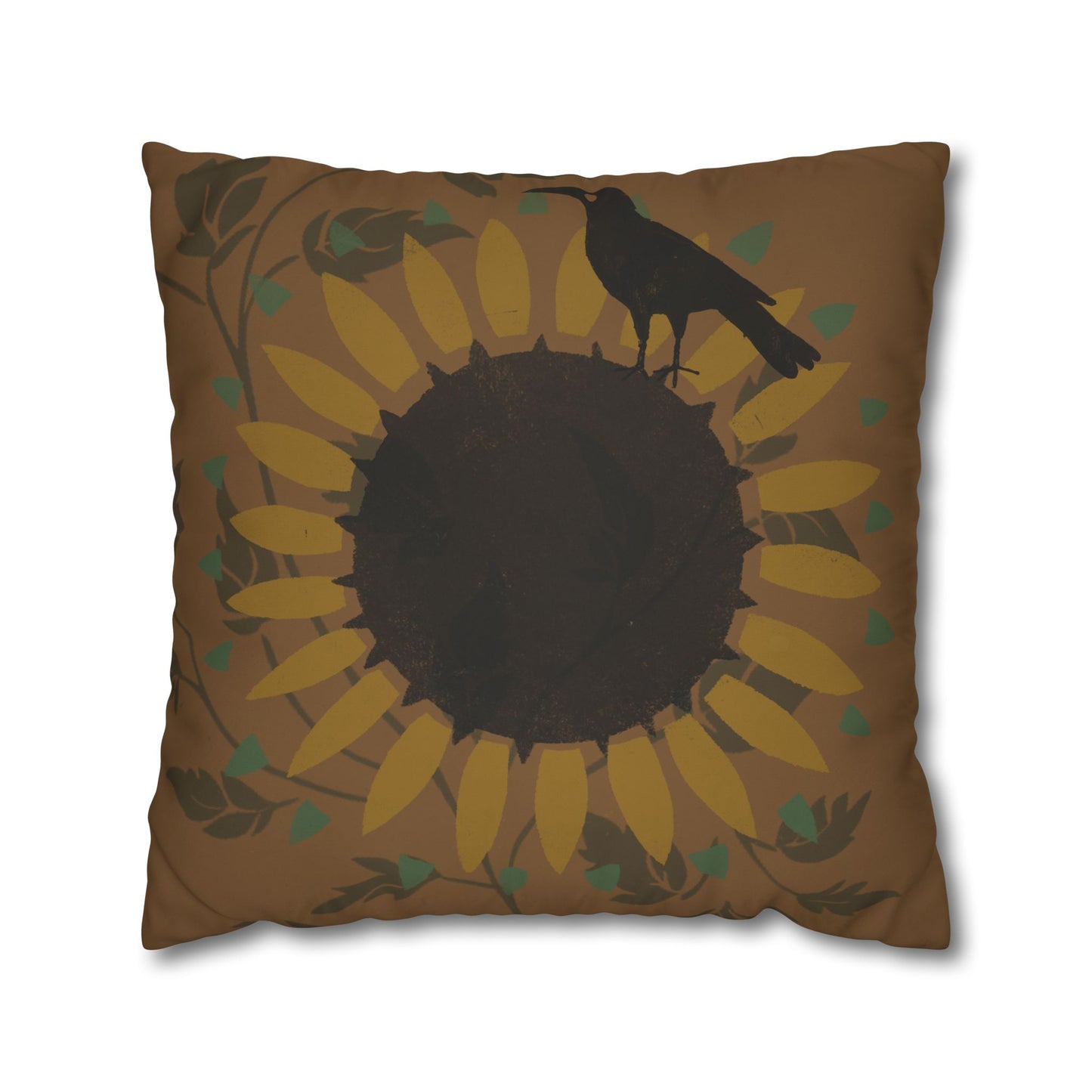 Sunflower and Crow Stencil Pillow Square Poly Canvas Pillowcase