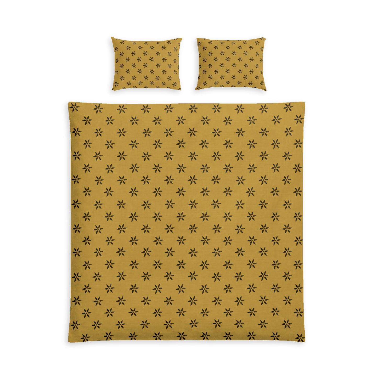 Mustard Floral Cotton Duvet Cover Set — Boho Starburst Pattern Bed Linen