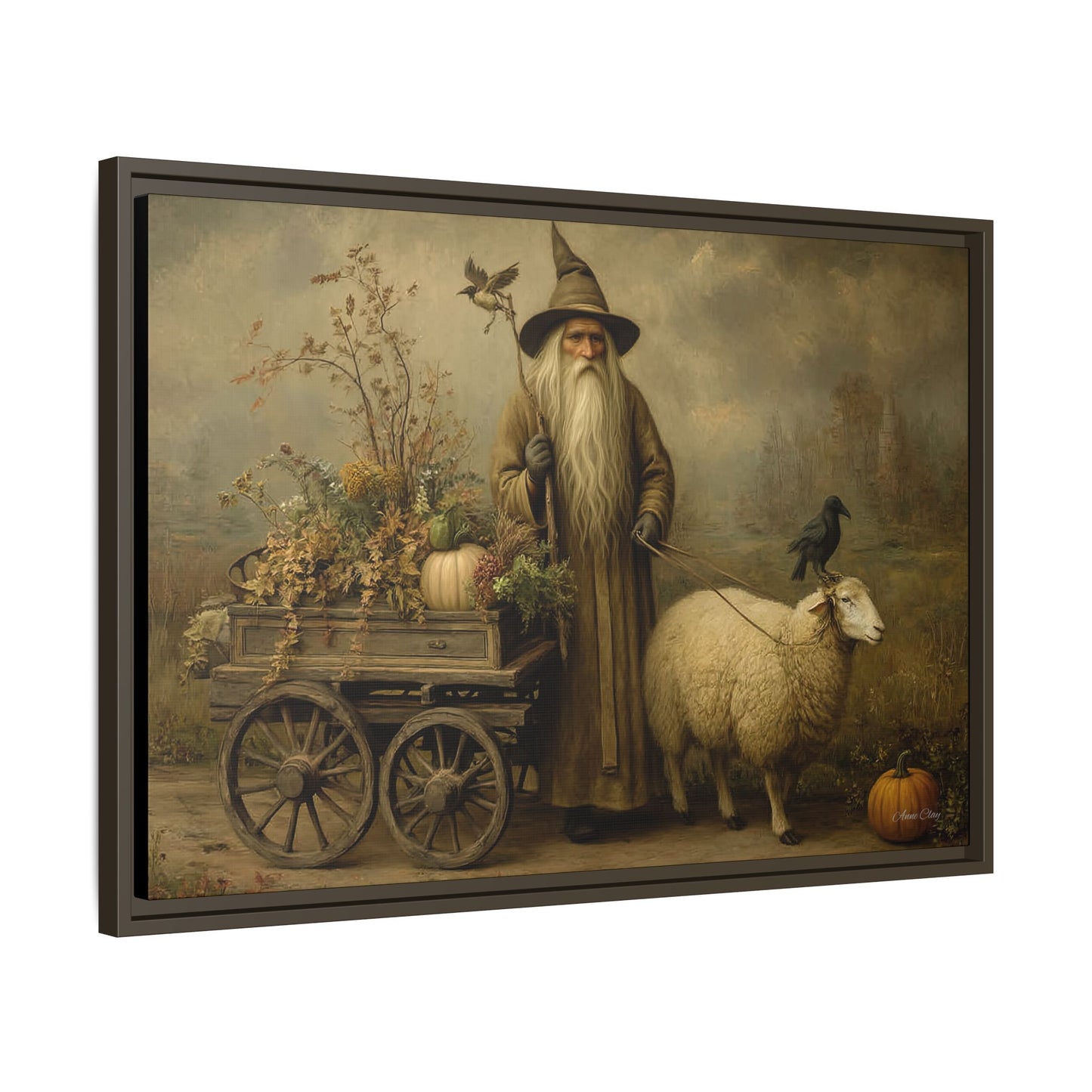 Autumn Harvest Canvas Art, Framed Wall Decor, Fall Home Decor, Witch Art for Halloween, Rustic Farmhouse Decoration, Seasonal Wall Hanging