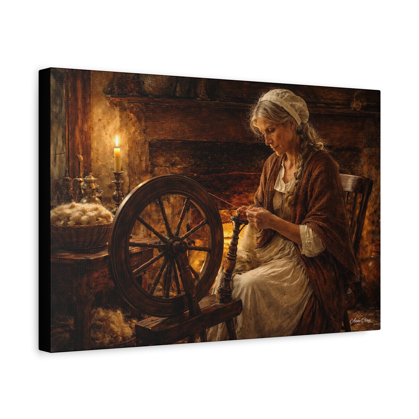 Domestic Spinning Wheel Cottagecore Matte Canvas Print