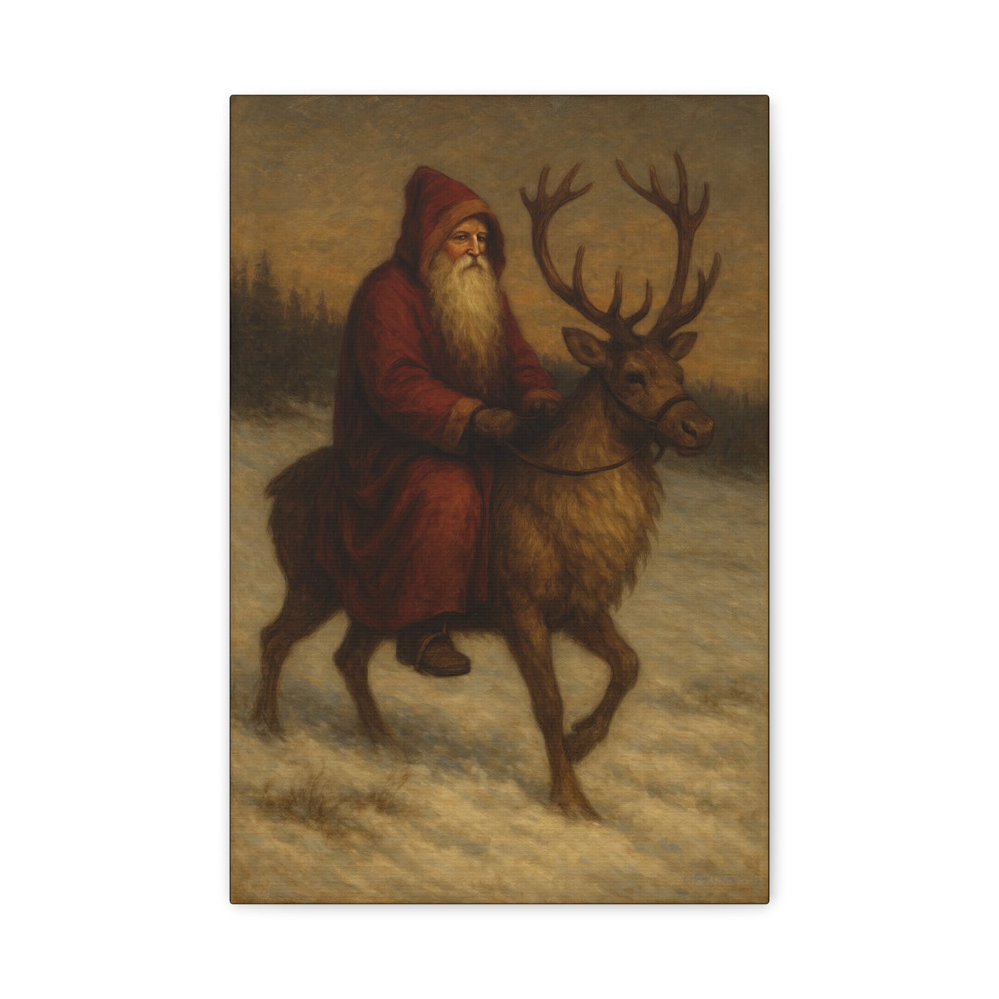 Santa Riding Reindeer Canvas Wall Art