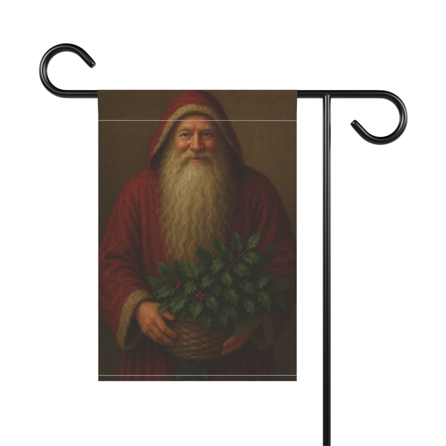Vintage Santa Garden Flag – Classic Bearded Santa Holding Evergreen Basket