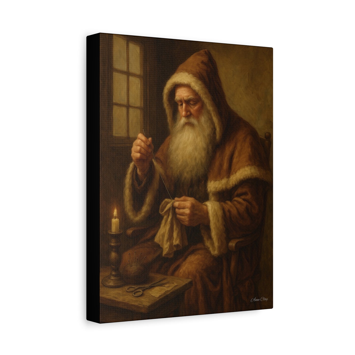 Santa Claus Canvas Art Print - Holiday Decor Sewing Santa