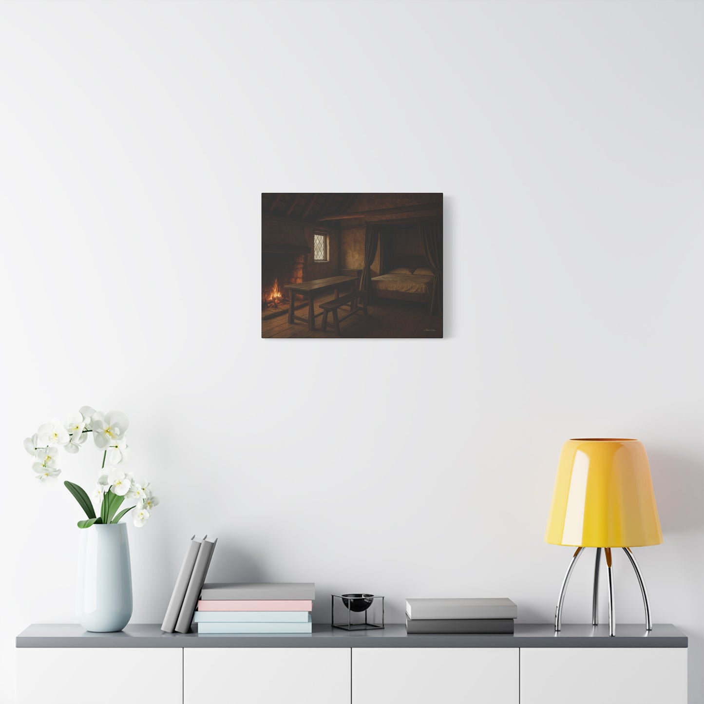 Cozy Cabin Matte Canvas Print, Rustic Home Decor, Nature Wall Art, Fireplace Artwork, Gift for Homeowners