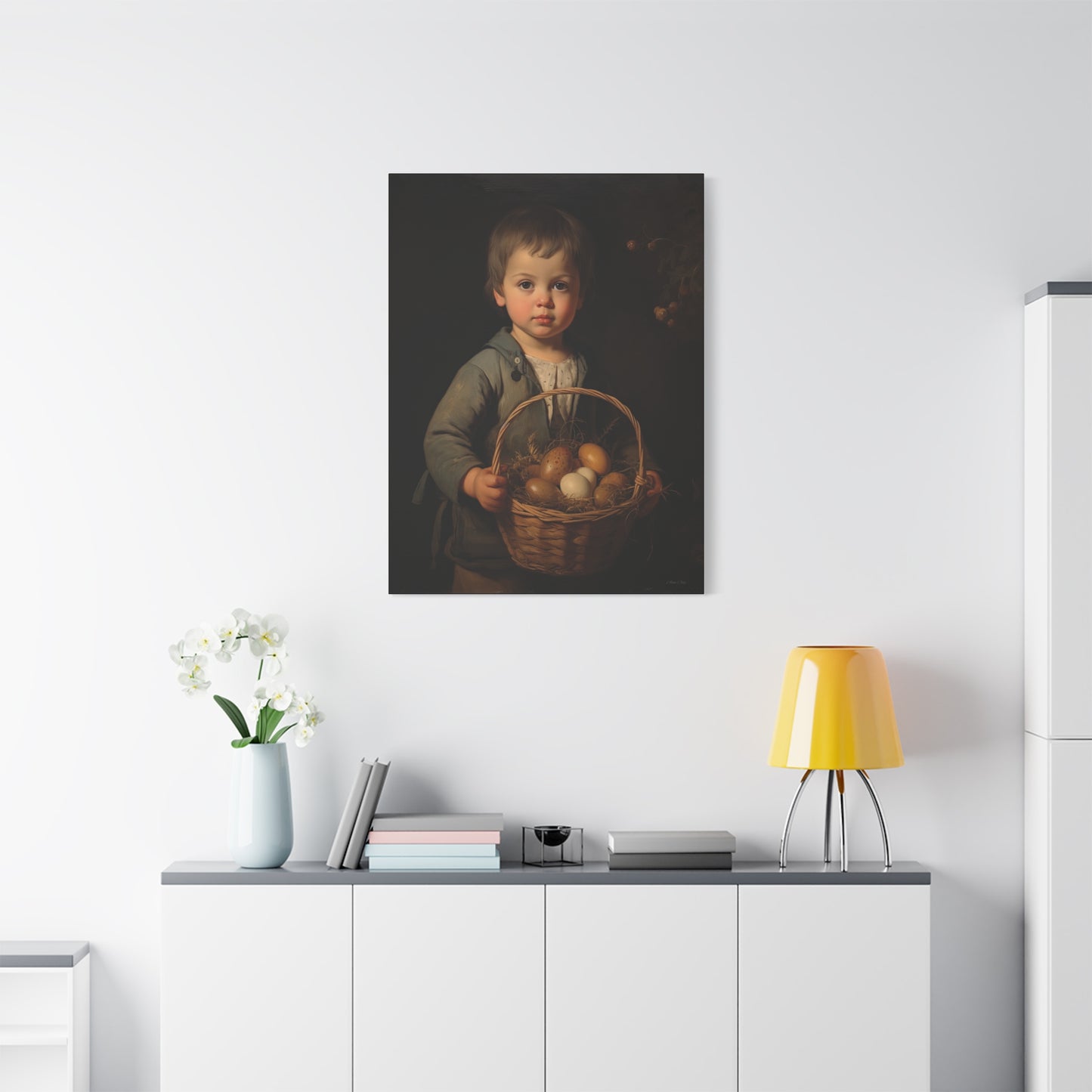 Charming Kid's Art Canvas - Vintage Style Bunny & Eggs Design for Home Decor