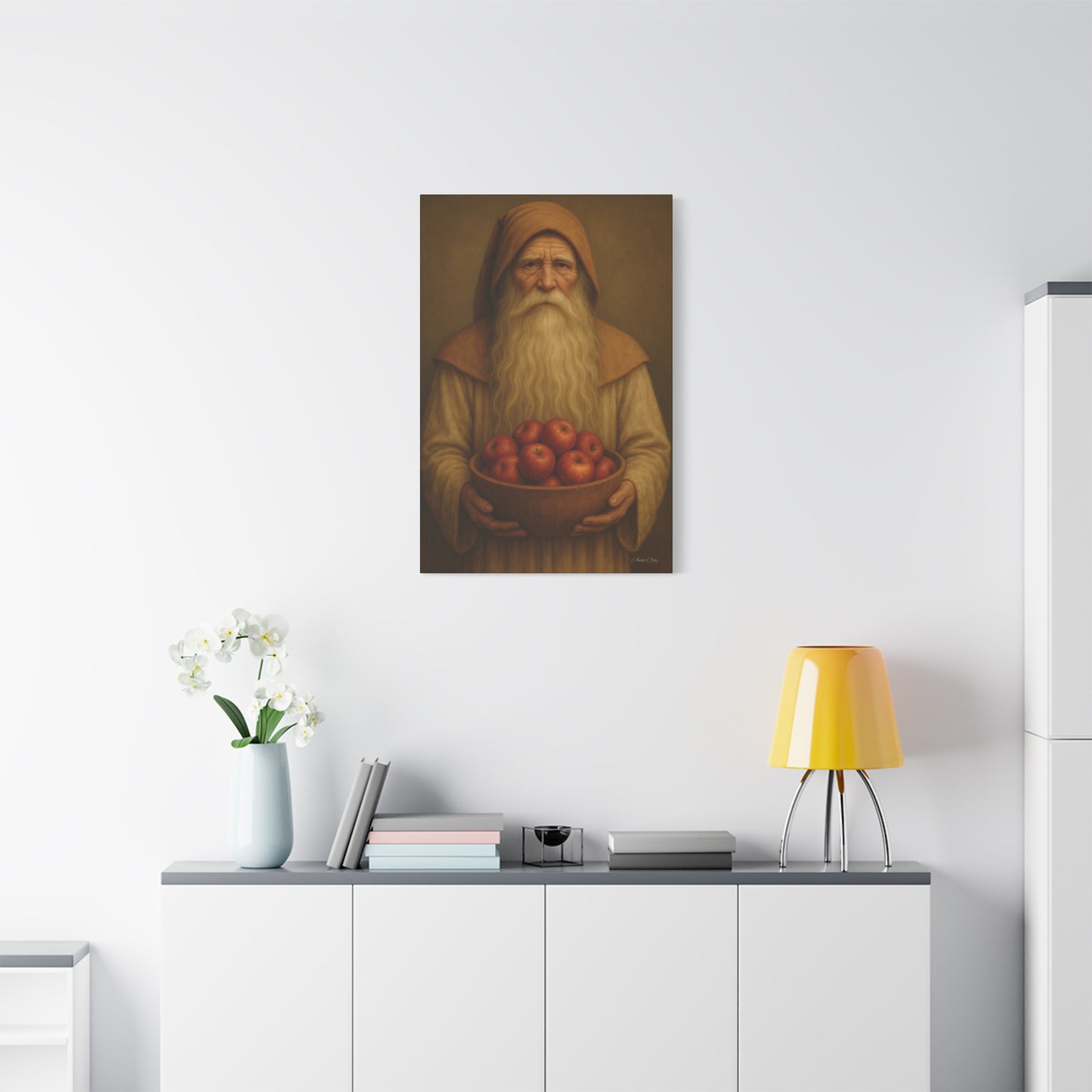 Rustic Canvas Wall Art - Wise Elder with Apples