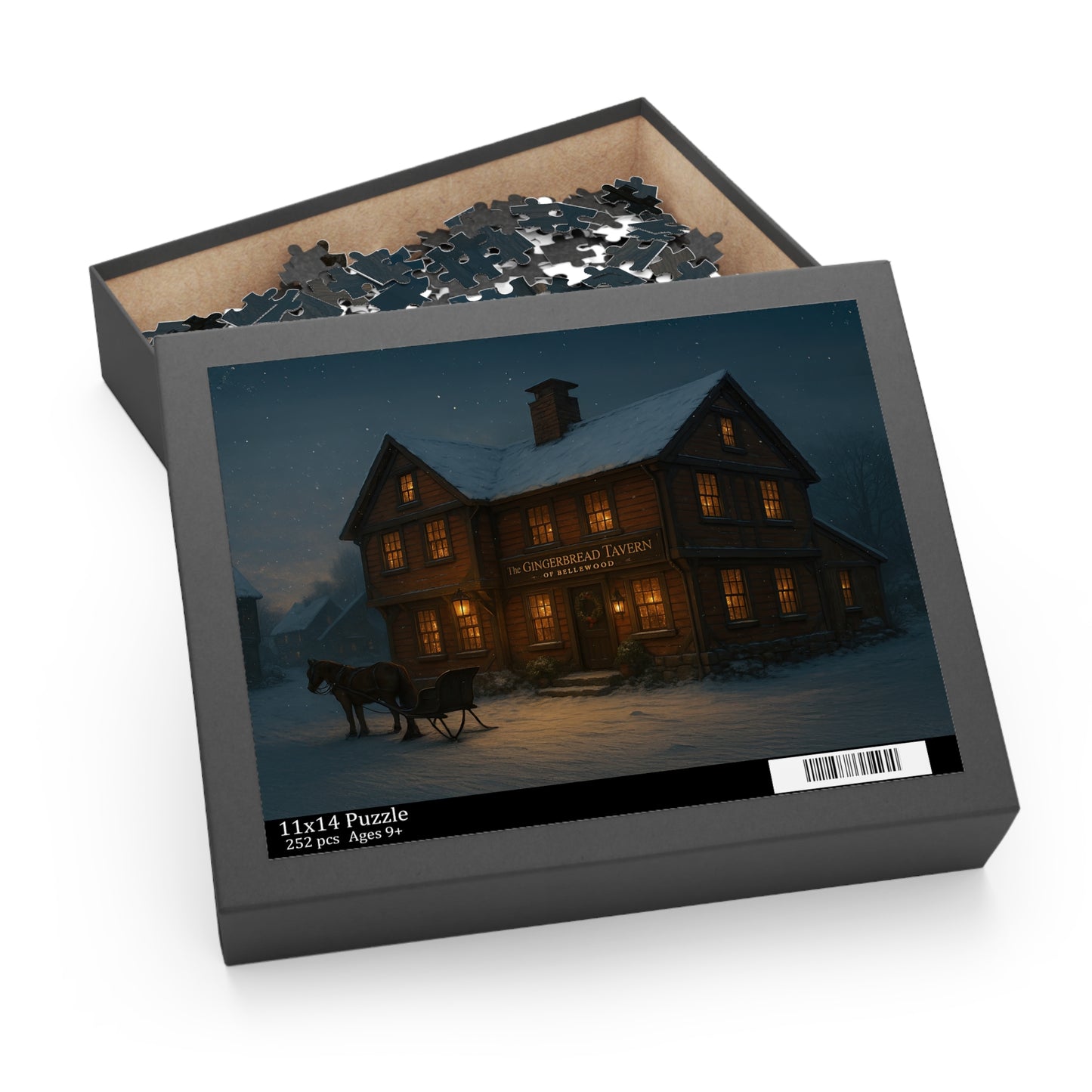 PUZZLE!!!! Cozy Snowy Tavern Puzzle — Warm-Lit Winter Evening Jigsaw (120/252/500 pcs)