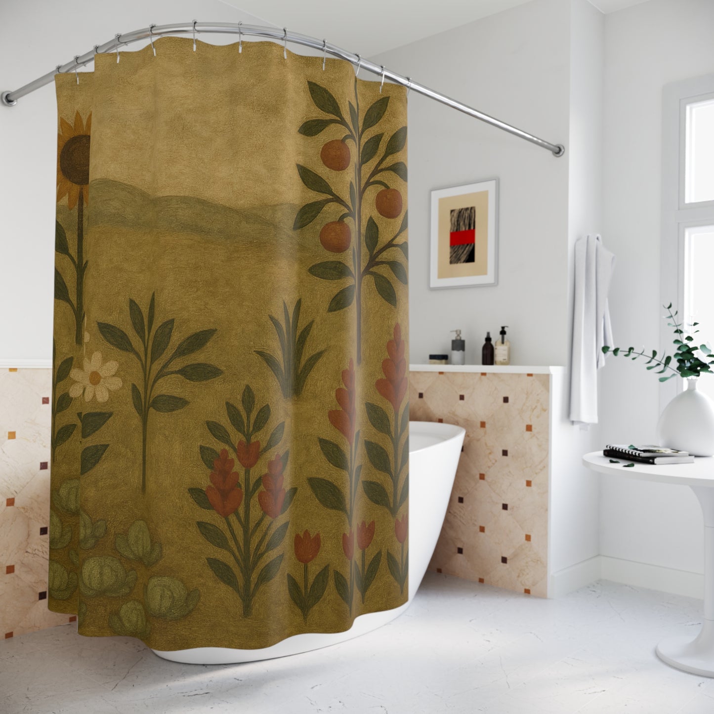 Rustic Floral Shower Curtain, Vintage Home Decor, Bathroom Accessories, Nature Inspired, Farmhouse Style, Gift for Her