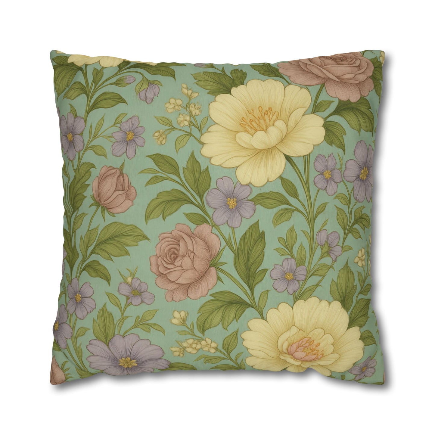 Vintage Floral Poly Canvas Pillowcase - Home Decor, Throw Pillow, Accent Pillow, Gift Idea, Cottage Core Style