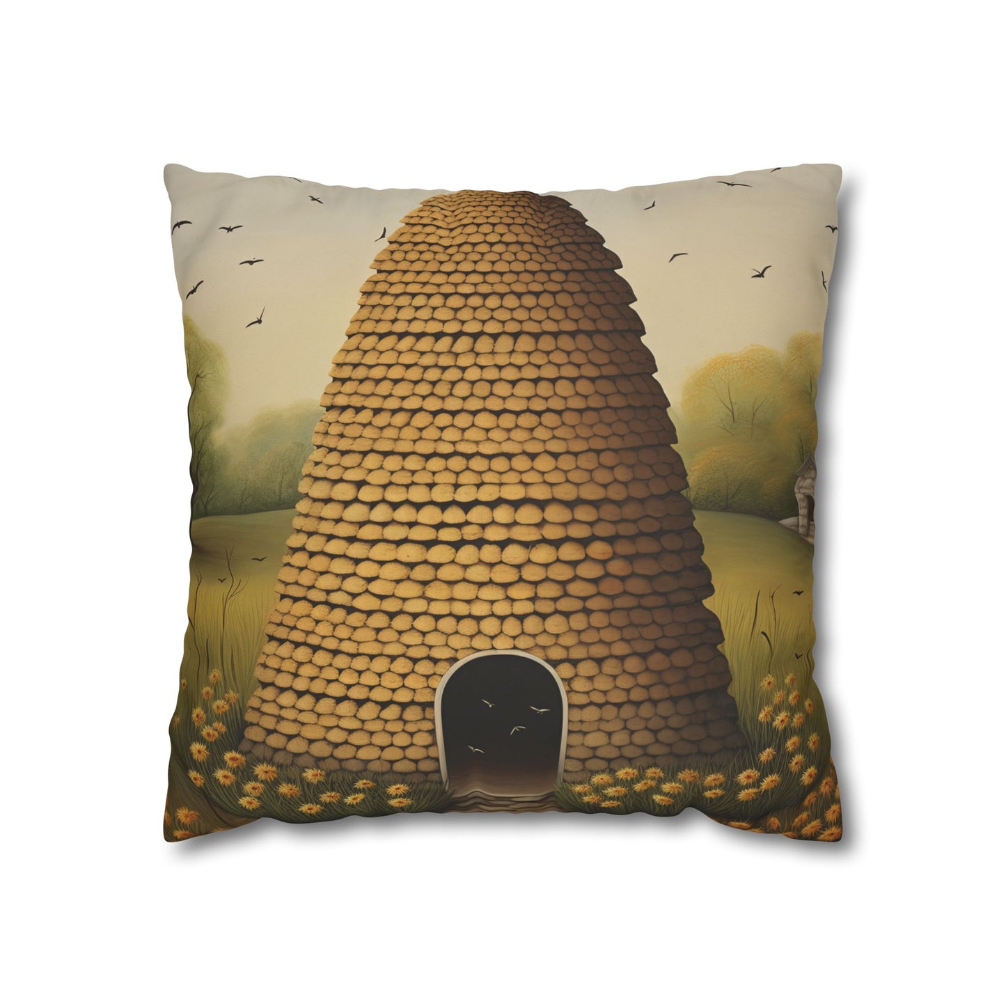 Beehive Art Pillowcase, Cozy Home Decor, Gift for Nature Lovers, Farmhouse Cushions, Eco-Friendly Pillow Cover, Boho Throw Pillow