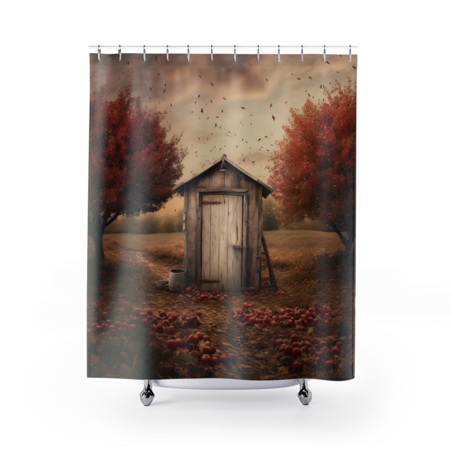 Autumn Outhouse Shower Curtain – Rustic Fall Bathroom Decor