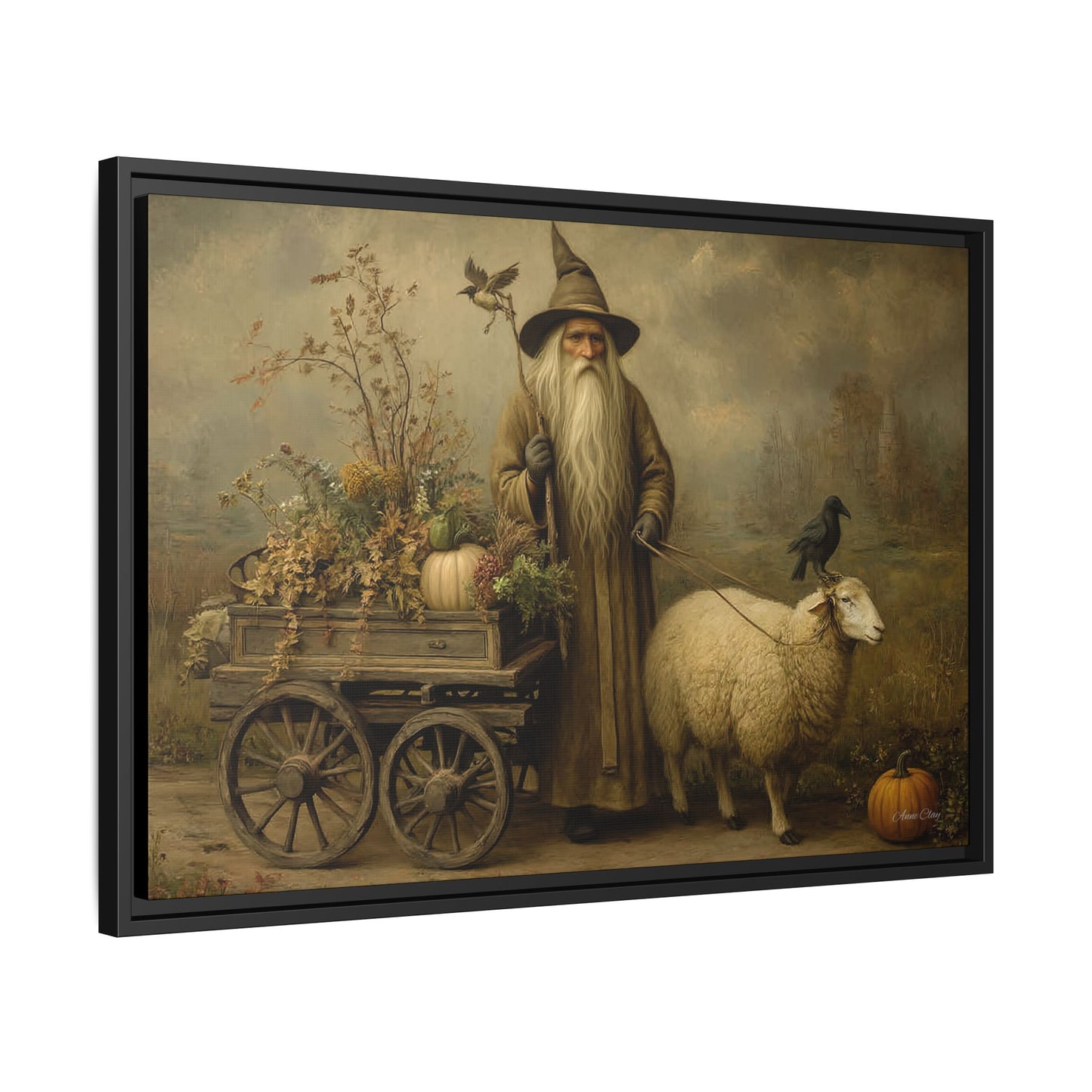 Autumn Harvest Canvas Art, Framed Wall Decor, Fall Home Decor, Witch Art for Halloween, Rustic Farmhouse Decoration, Seasonal Wall Hanging