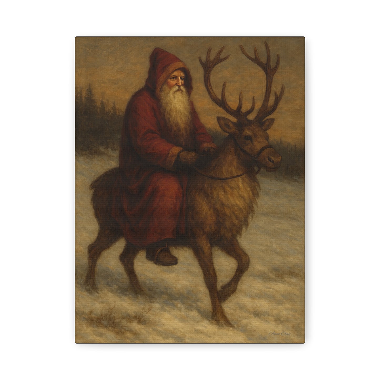 Santa Riding Reindeer Canvas Wall Art