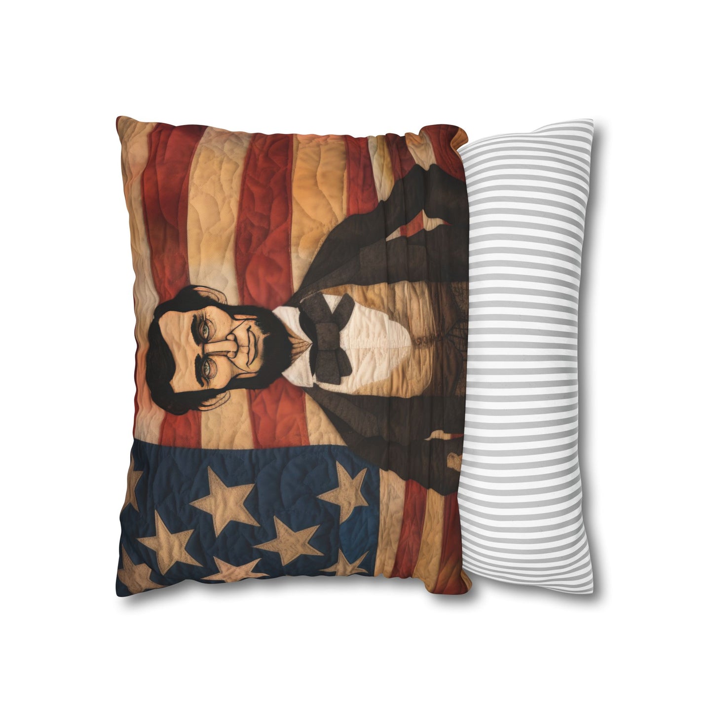 Faux Quilted Abe Lincoln Square Poly Canvas Pillowcase