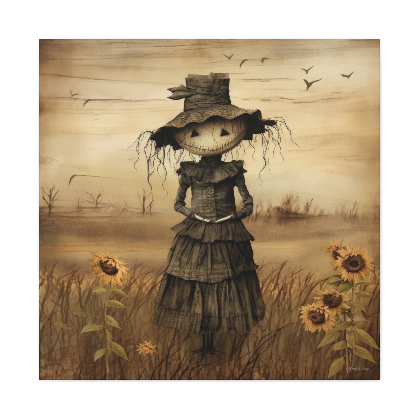 Halloween Scarecrow Canvas, Spooky Fall Decor, Autumn Wall Art, Trick or Treat Decoration, Scary Halloween Artwork, Pumpkin and Crow Design