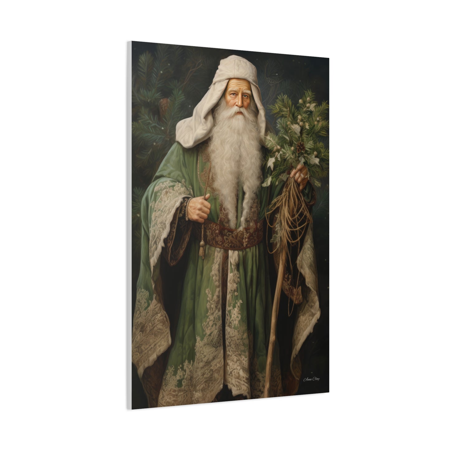 Green Tree Santa Matte Canvas, Stretched, 1.25"