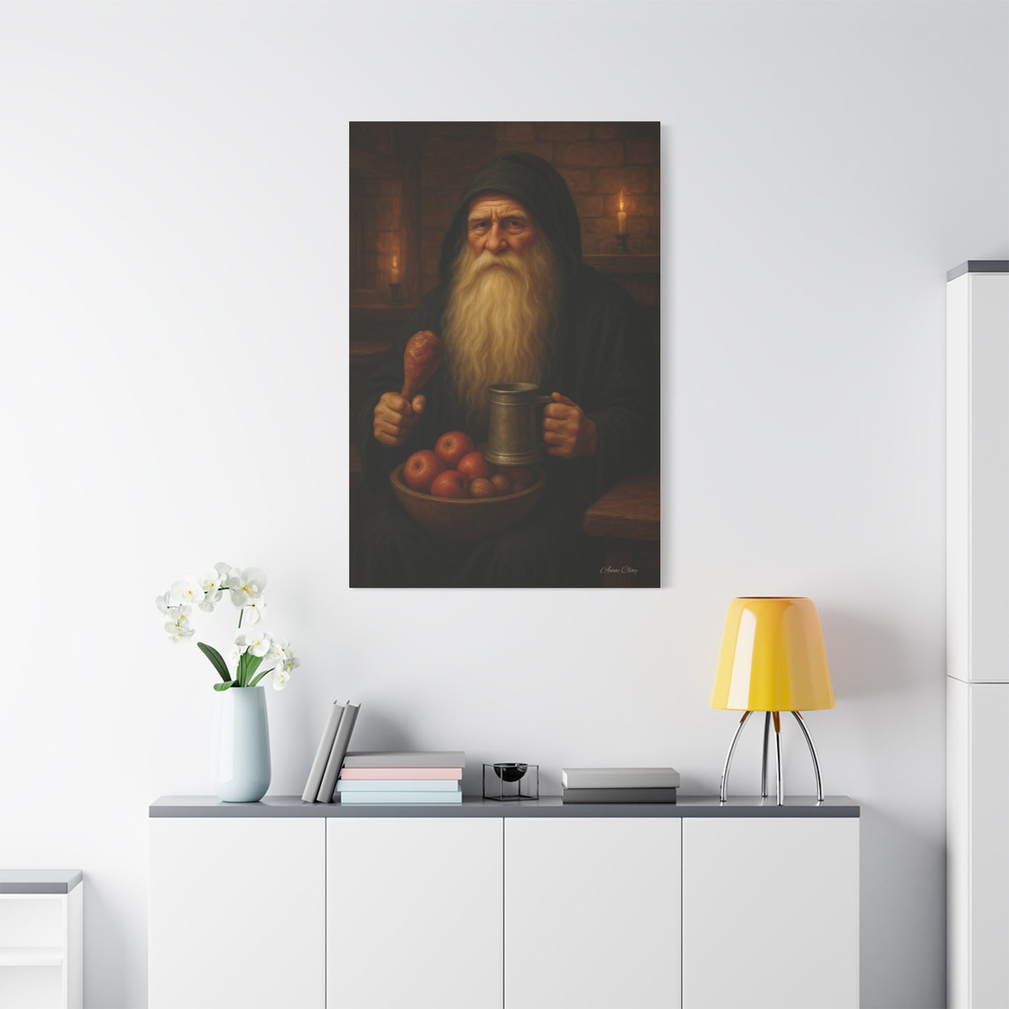 Rustic Canvas Wall Art: Wise Man with Feast