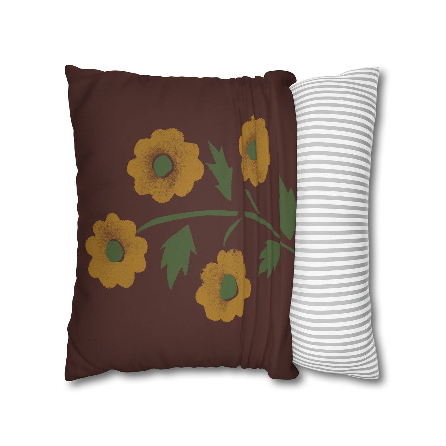 Stencilled Flower on Country Red Faux Suede Square Pillowcase