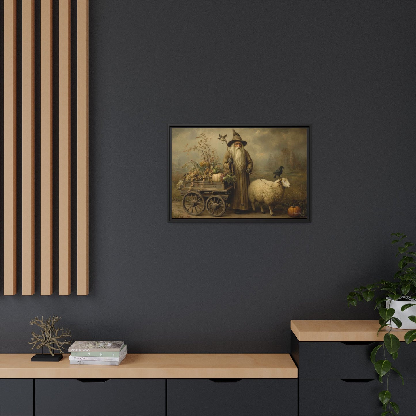 Autumn Harvest Canvas Art, Framed Wall Decor, Fall Home Decor, Witch Art for Halloween, Rustic Farmhouse Decoration, Seasonal Wall Hanging