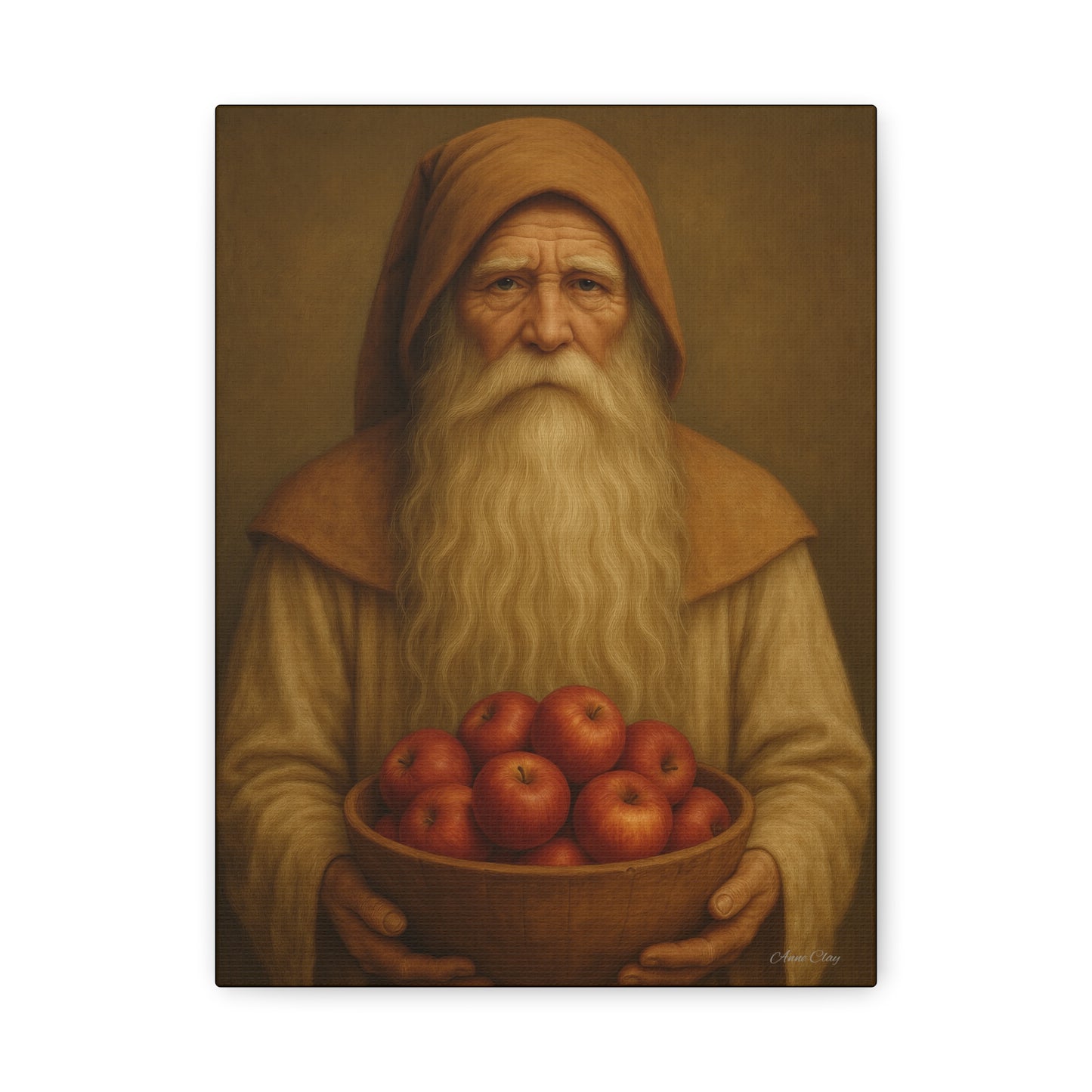 Rustic Canvas Wall Art - Wise Elder with Apples