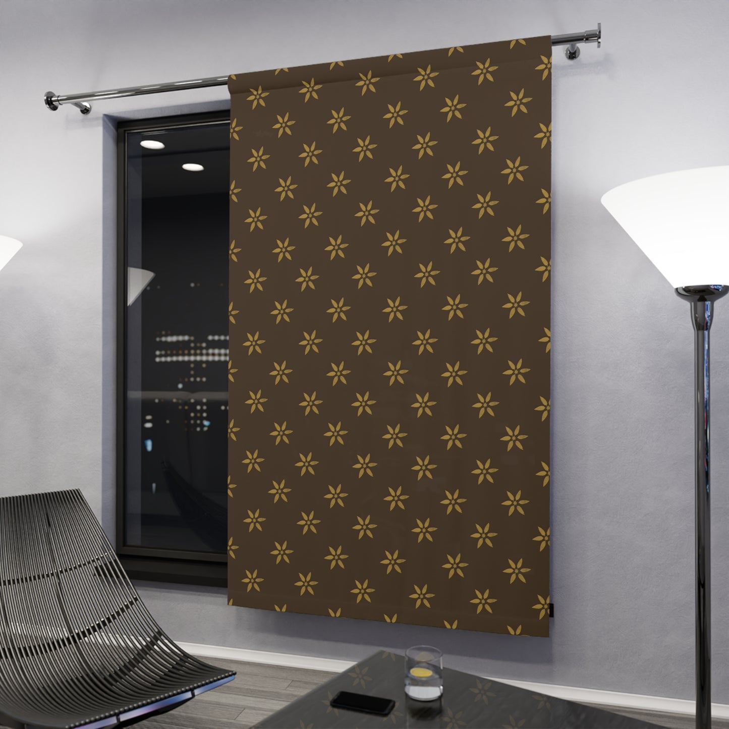 Gold on Brown Petals Window Curtains (1 Piece)