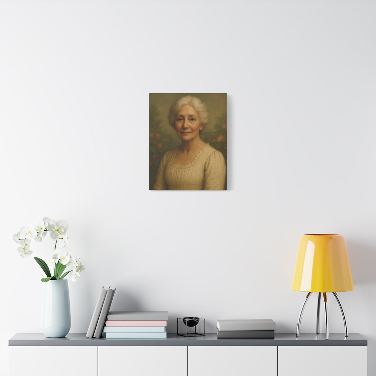 Elegant Stretched Canvas Wall Art, Vintage Portrait, Home Decor, Gift for Grandma, Timeless Elegance, Living Room, Gallery Wall