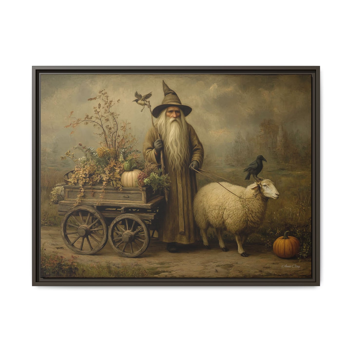 Autumn Harvest Canvas Art, Framed Wall Decor, Fall Home Decor, Witch Art for Halloween, Rustic Farmhouse Decoration, Seasonal Wall Hanging