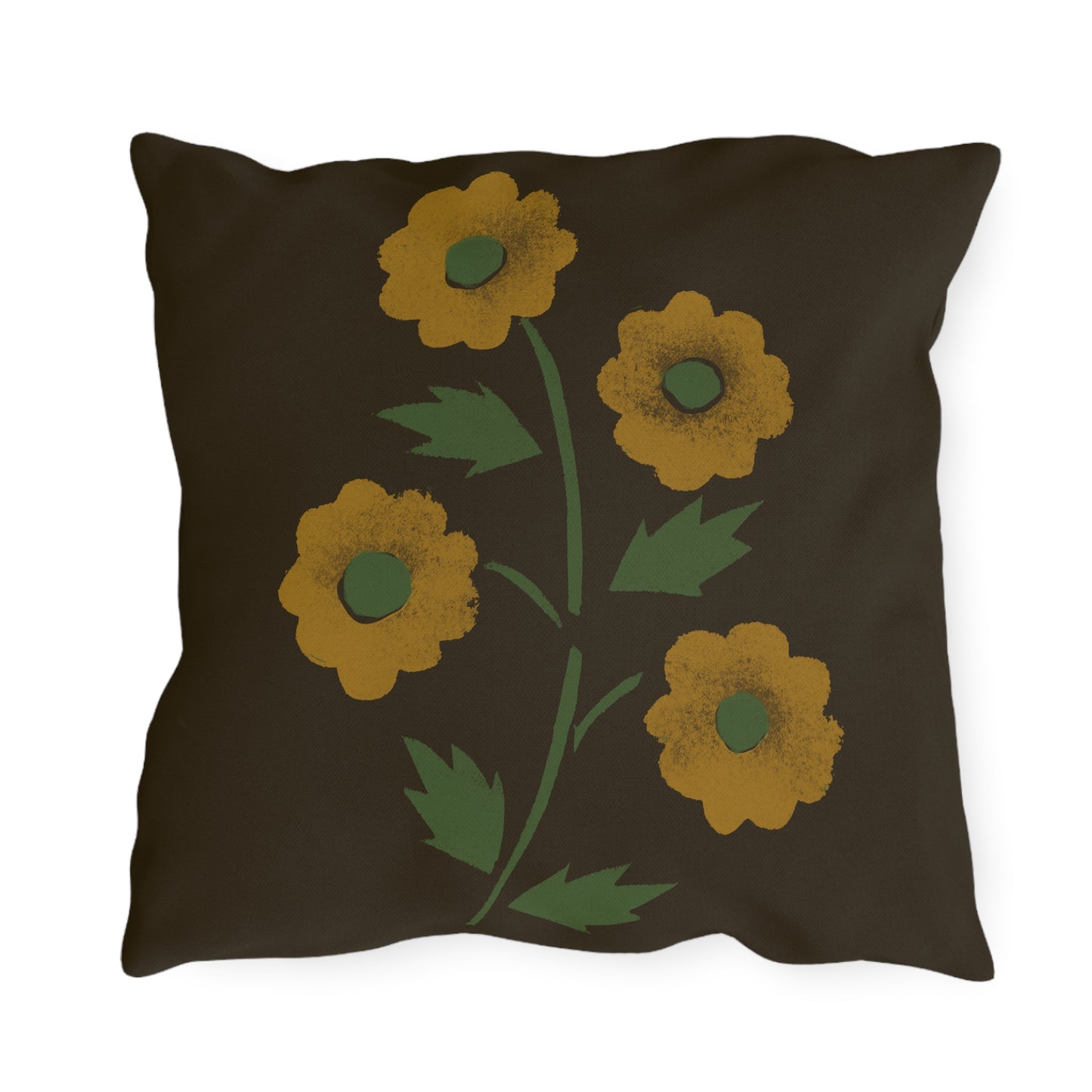 Stencil Flowers on Brown Outdoor Pillows