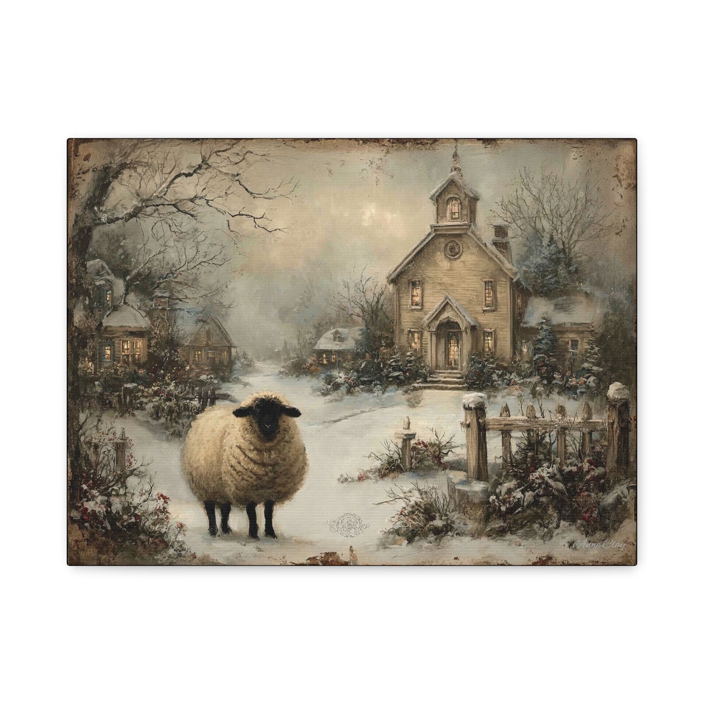 Winter Sheep Canvas Print, Cozy Home Decor, Farmhouse Wall Art, Rustic Living Room Accent, Holiday Gift Idea, Nature Artwork