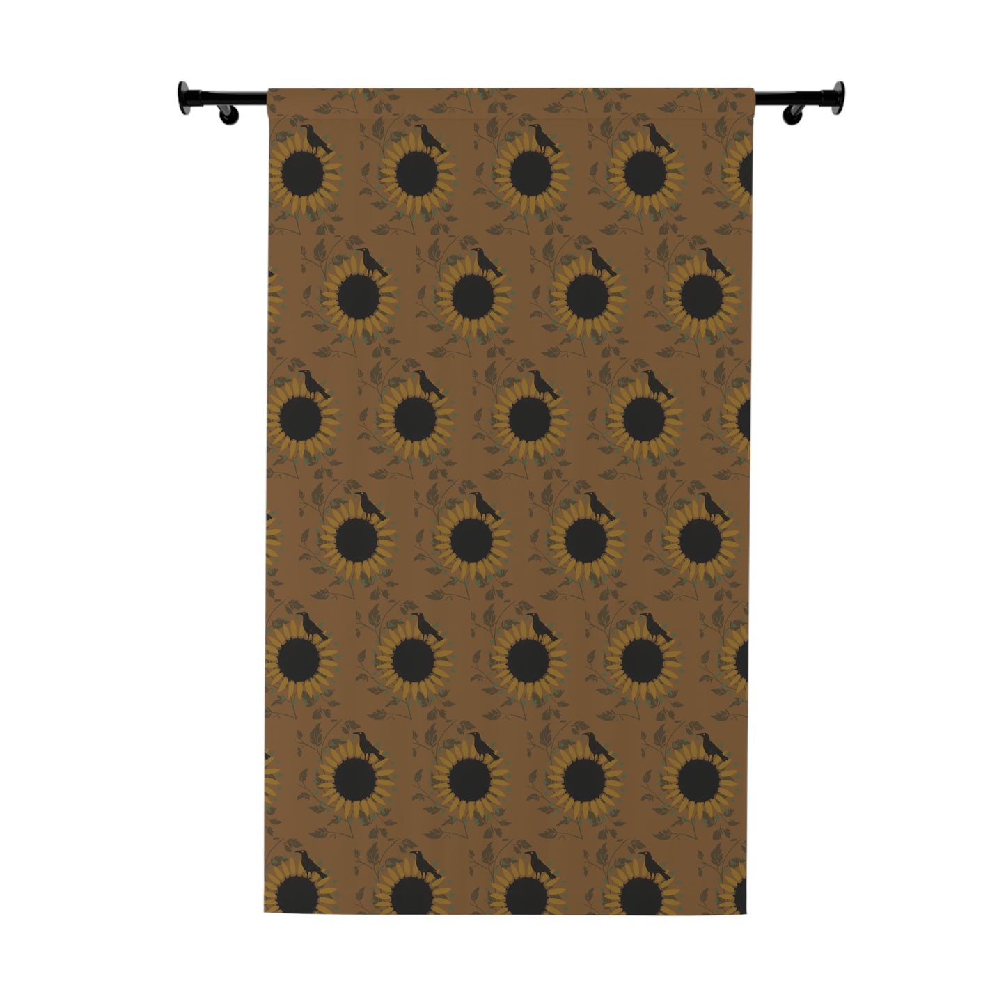 Sunflowers and Crows on Dark Gold Window Curtains (1 Piece)
