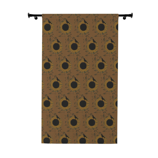 Sunflowers and Crows on Dark Gold Window Curtains (1 Piece)