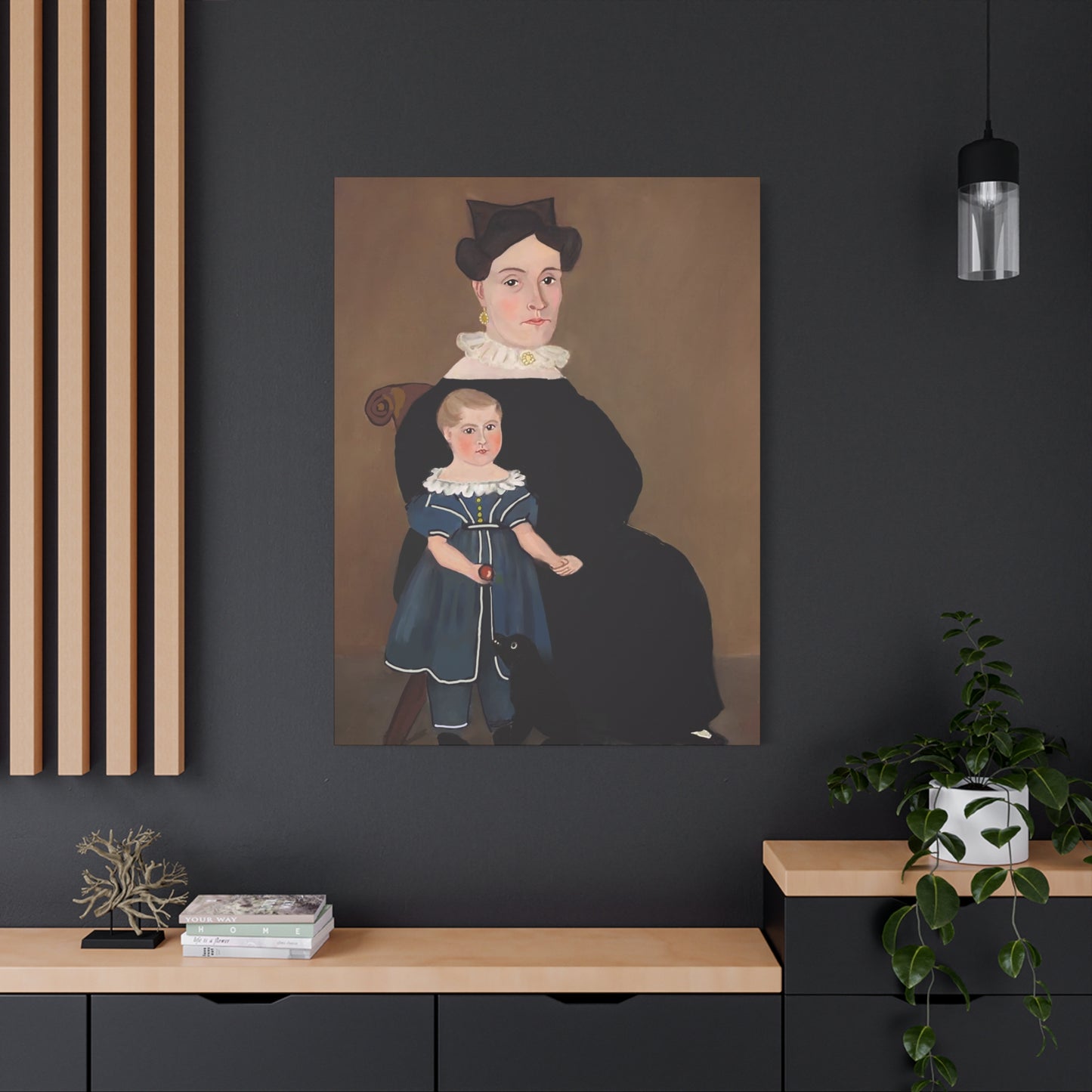 Early American Folk Art Mother and Child Vintage Portrait Canvas Art for Home Decor
