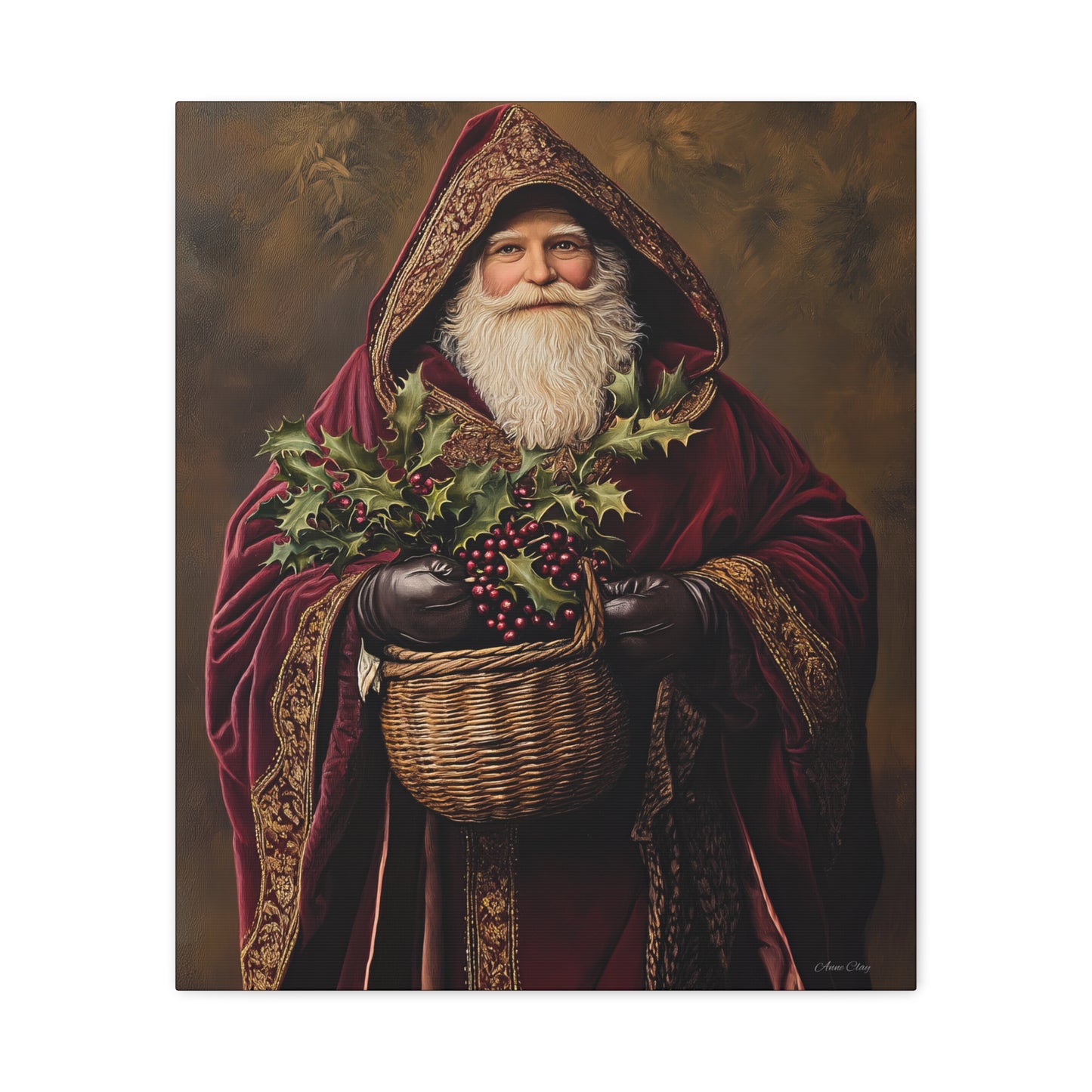 Burgundy Berry Santa Matte Canvas, Stretched, 1.25"
