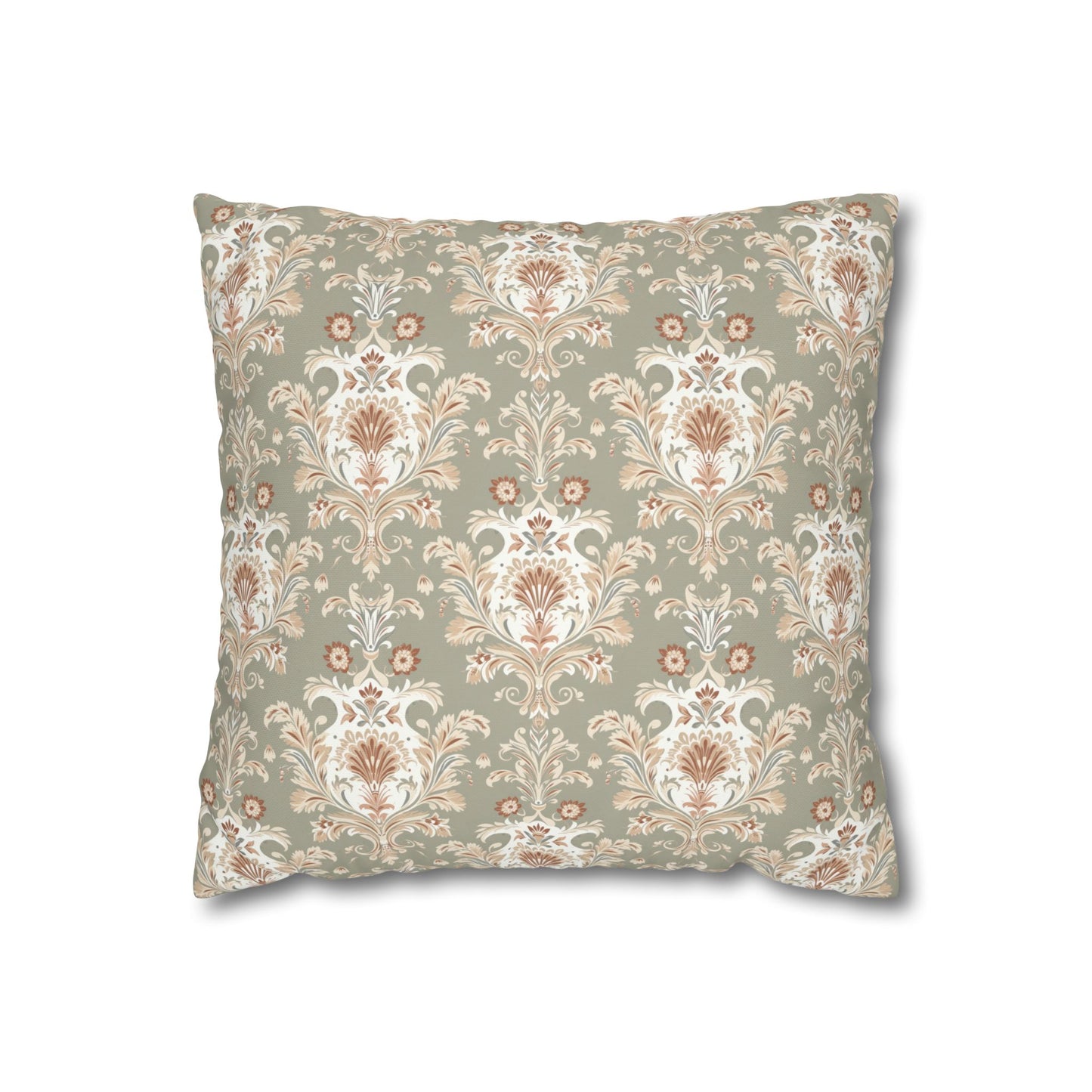 Fantasy Collection Green Damask Square Poly Canvas Pillowcase
