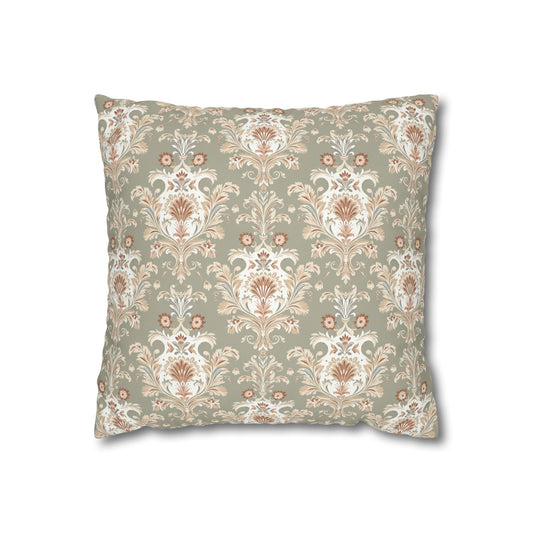 Fantasy Collection Green Damask Square Poly Canvas Pillowcase