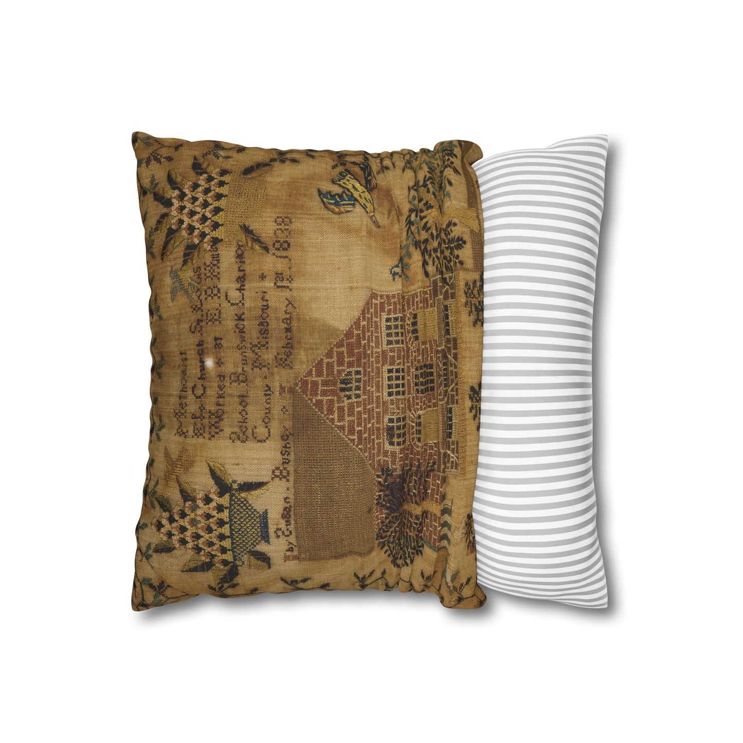Gritty Prim Sampler Square Poly Canvas Pillowcase