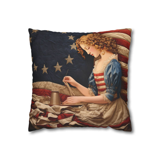 Faux Quilted Betsy Ross Square Poly Canvas Pillowcase