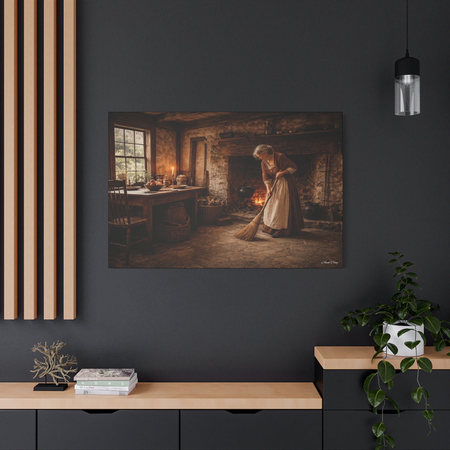 Domestic Woman Sweeping Hearth Matte Canvas, Stretched, 1.25"