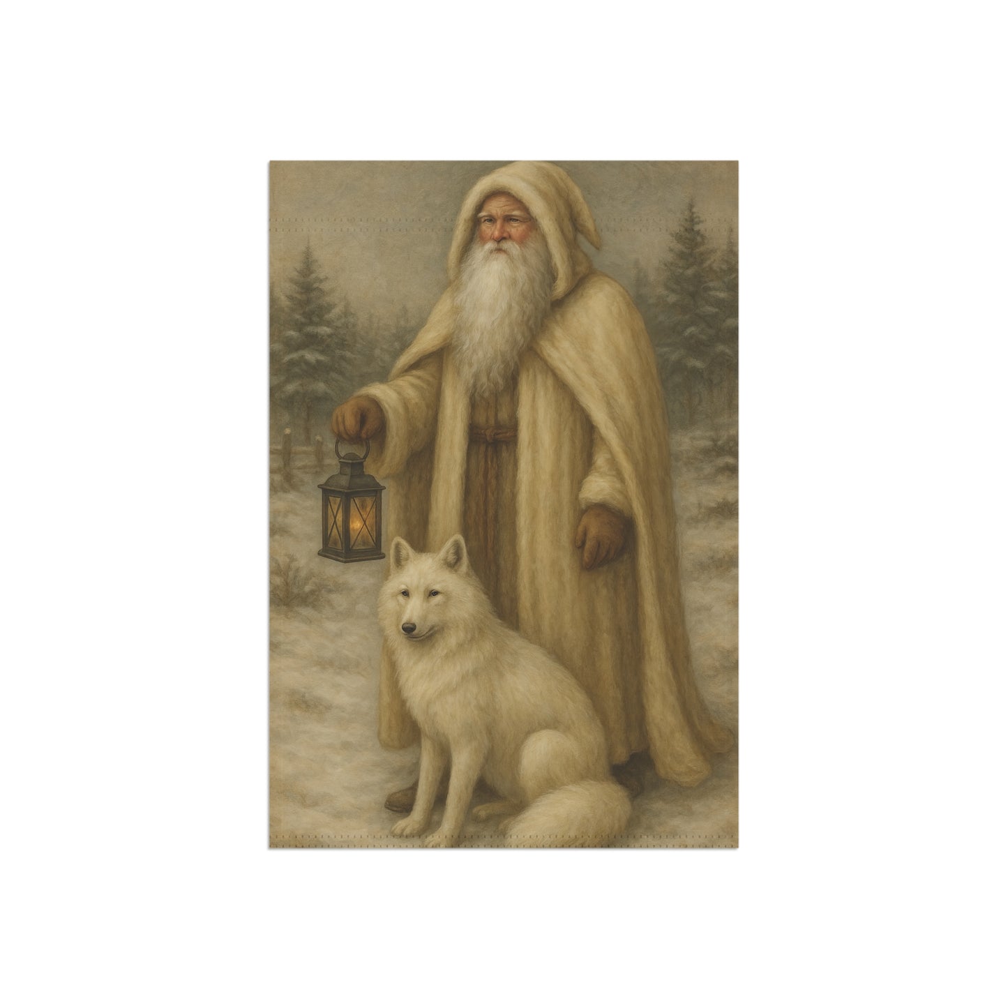 Winter-Themed Garden Banner Featuring a Lantern-Secured Santa and Arctic Fox, Cozy Home Decor for the Holidays, Outdoor Display, [...]