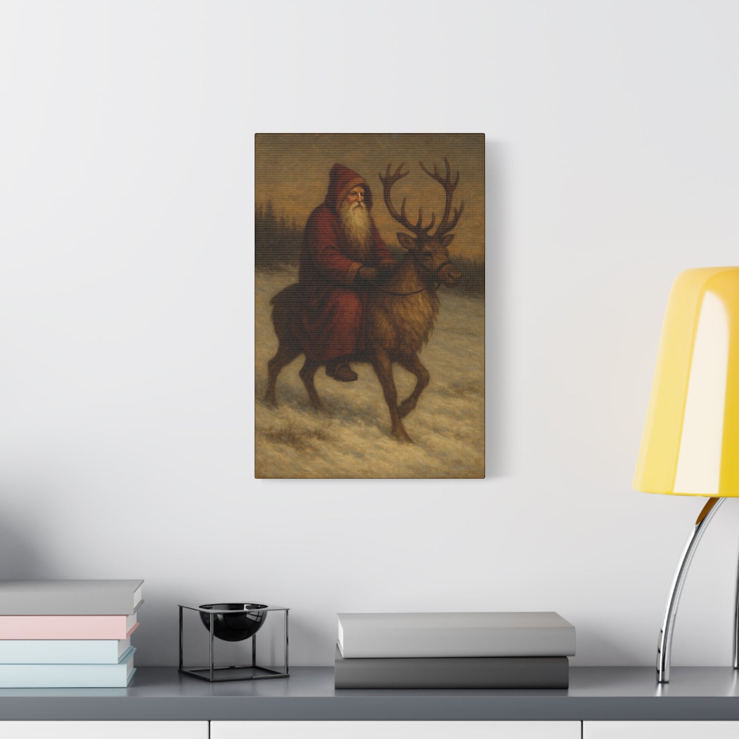 Santa Riding Reindeer Canvas Wall Art