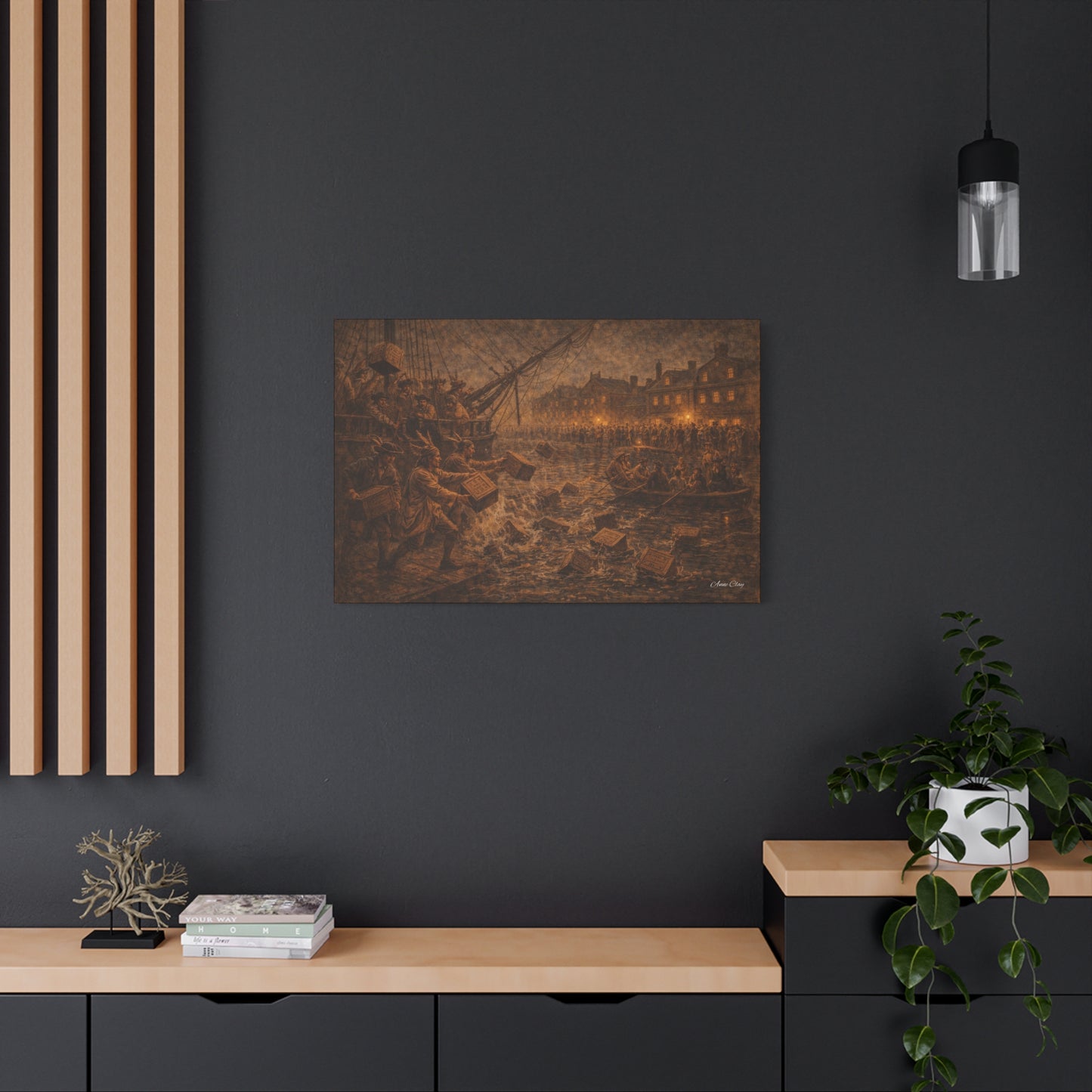 Historic Maritime Canvas Print — Vintage Ship Crew & Harbor Night Scene