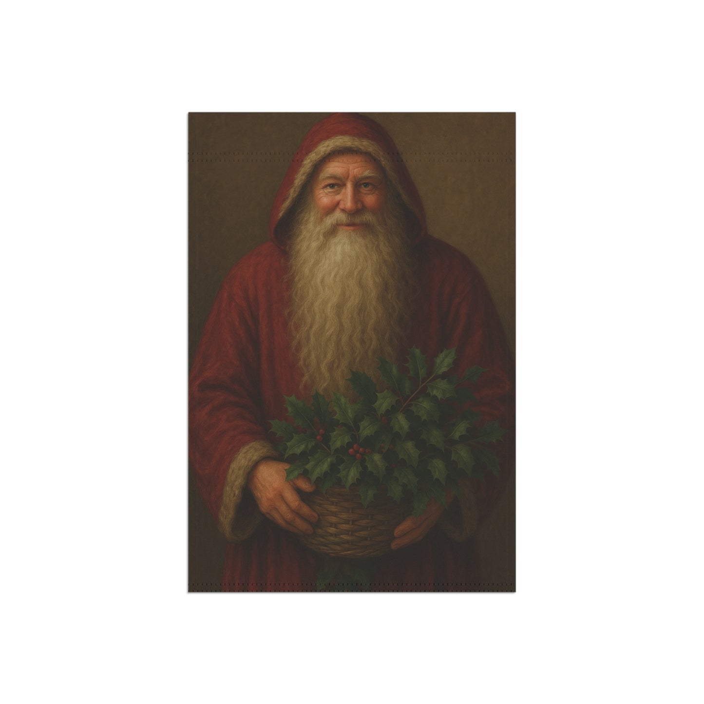 Vintage Santa Garden Flag – Classic Bearded Santa Holding Evergreen Basket