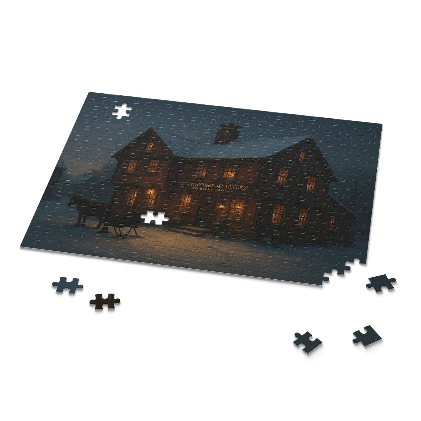 PUZZLE!!!! Cozy Snowy Tavern Puzzle — Warm-Lit Winter Evening Jigsaw (120/252/500 pcs)