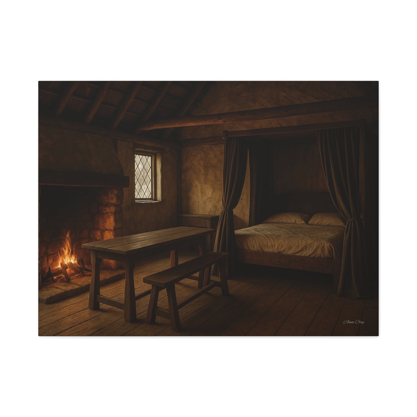 Cozy Cabin Matte Canvas Print, Rustic Home Decor, Nature Wall Art, Fireplace Artwork, Gift for Homeowners
