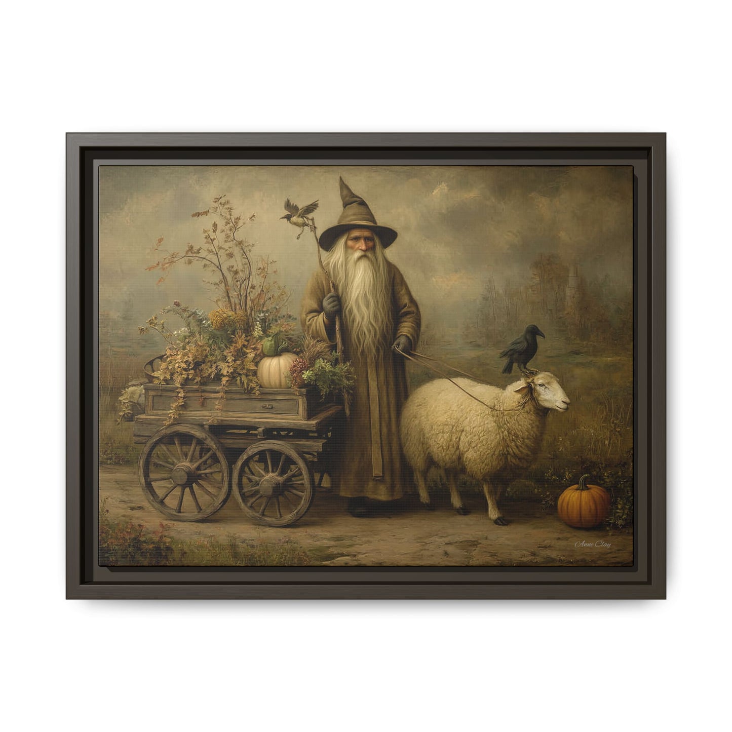 Autumn Harvest Canvas Art, Framed Wall Decor, Fall Home Decor, Witch Art for Halloween, Rustic Farmhouse Decoration, Seasonal Wall Hanging