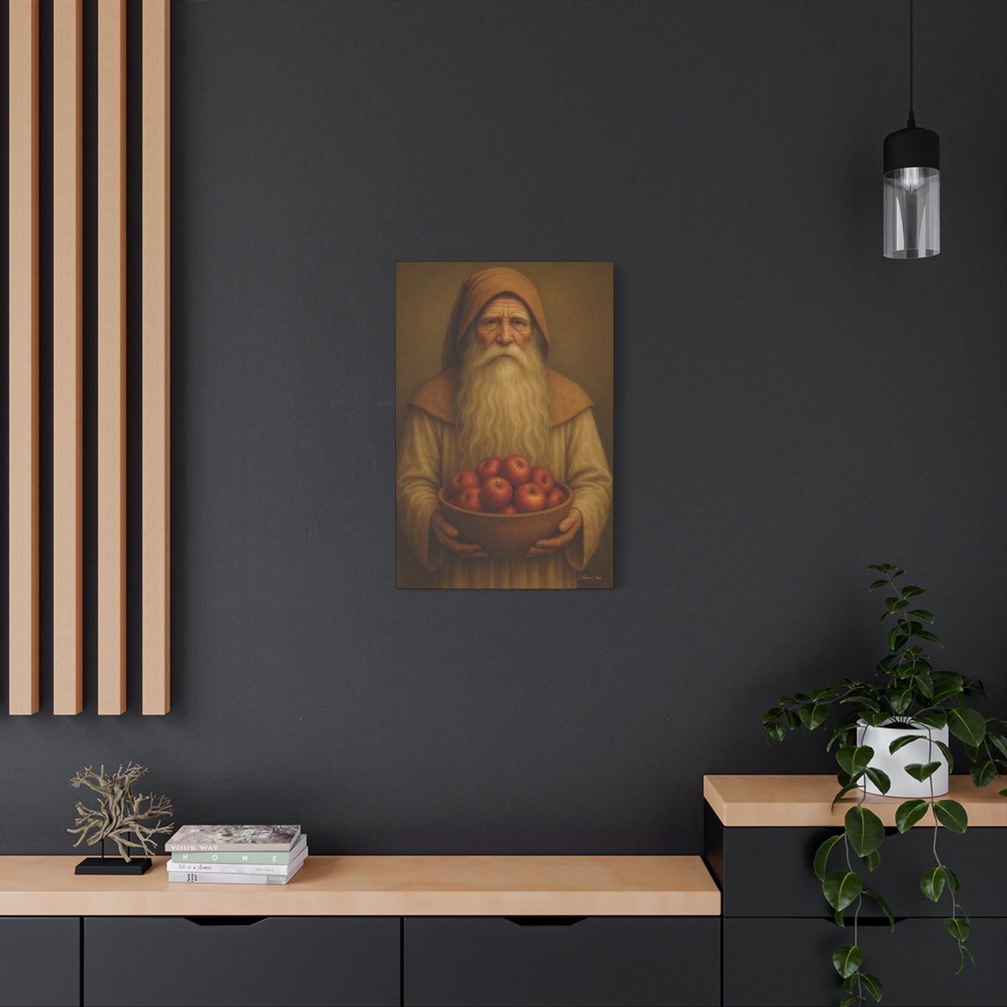 Rustic Canvas Wall Art - Wise Elder with Apples