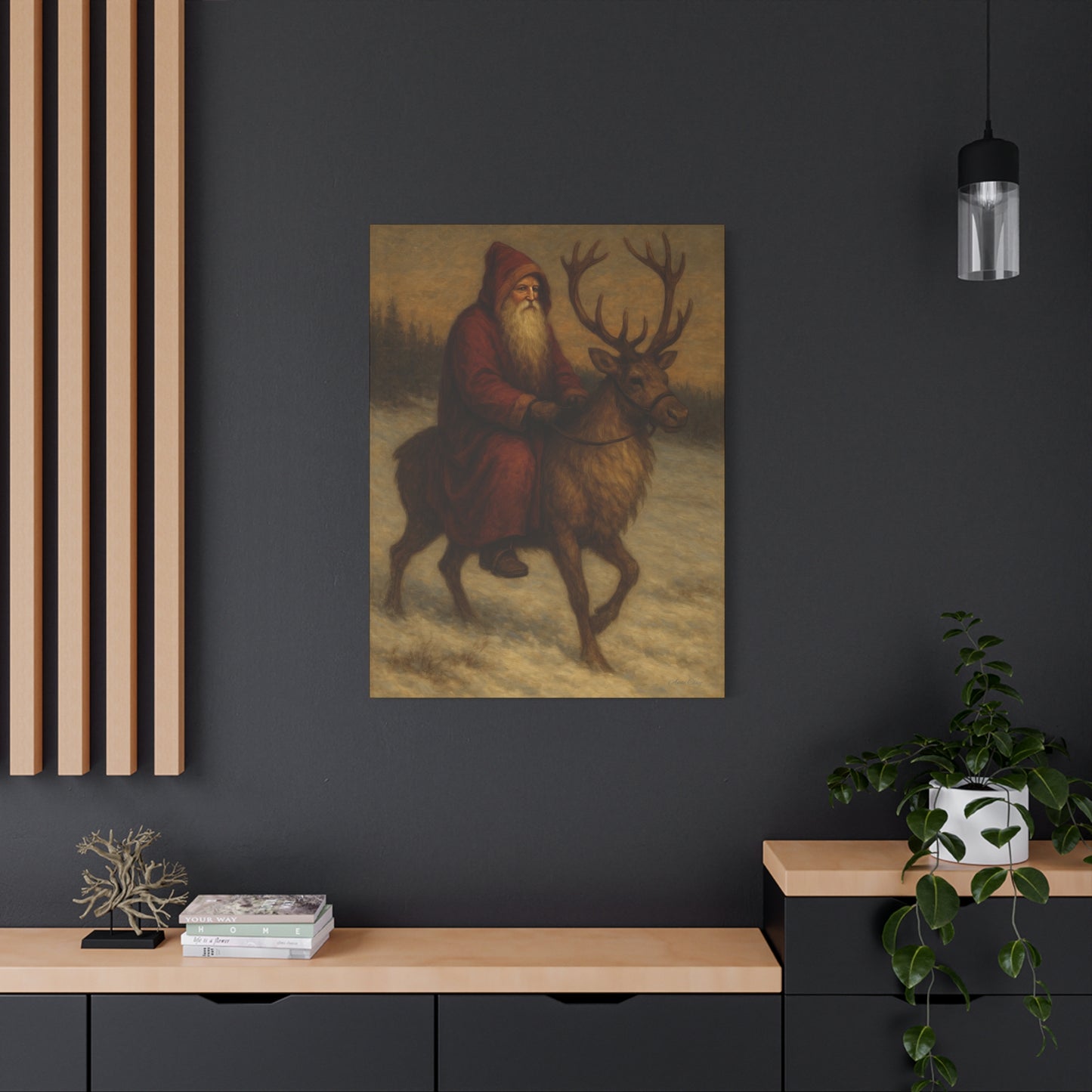 Santa Riding Reindeer Canvas Wall Art