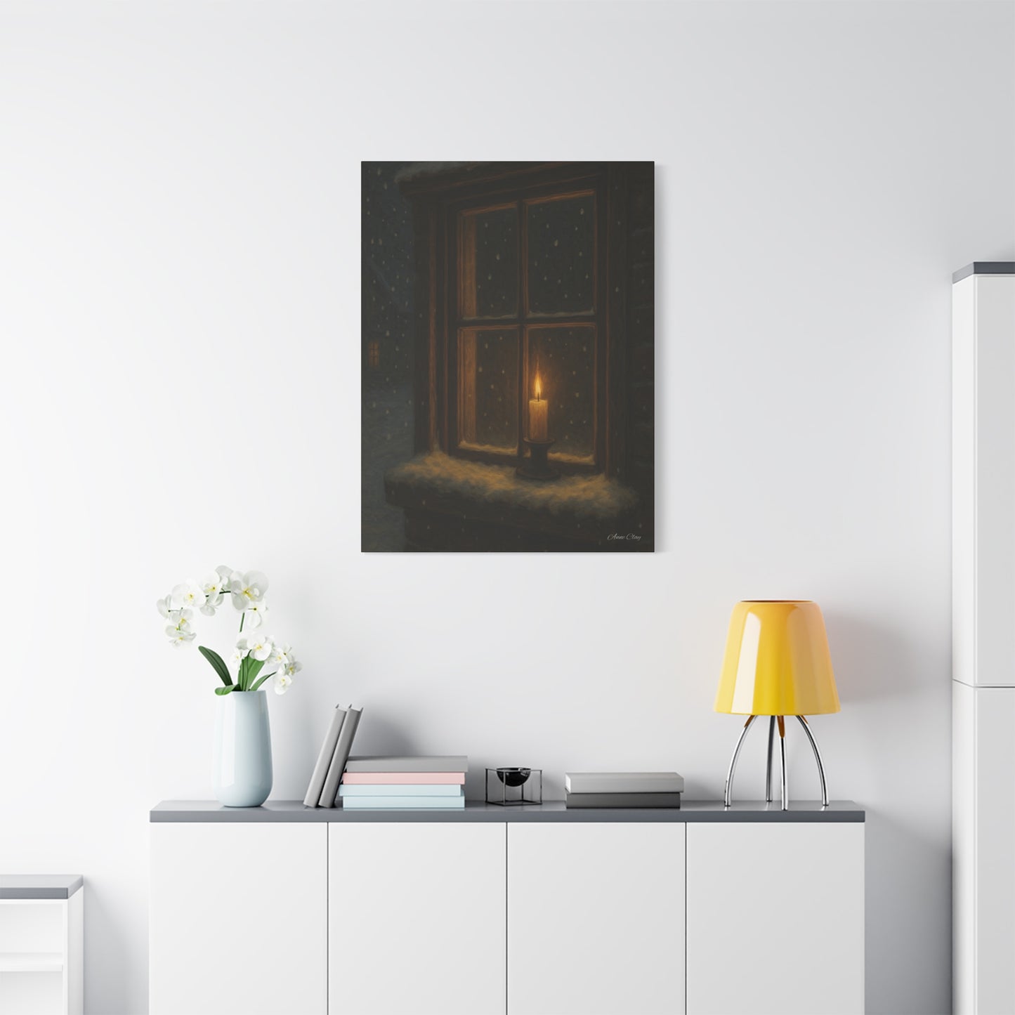 Light in the Darkness Candlelit Winter Scene Canvas Print Christmas, Holiday