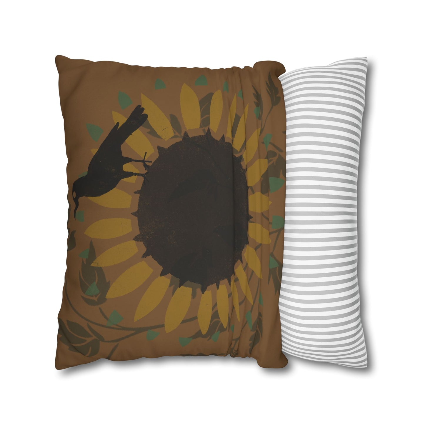 Sunflower and Crow Stencil Pillow Square Poly Canvas Pillowcase